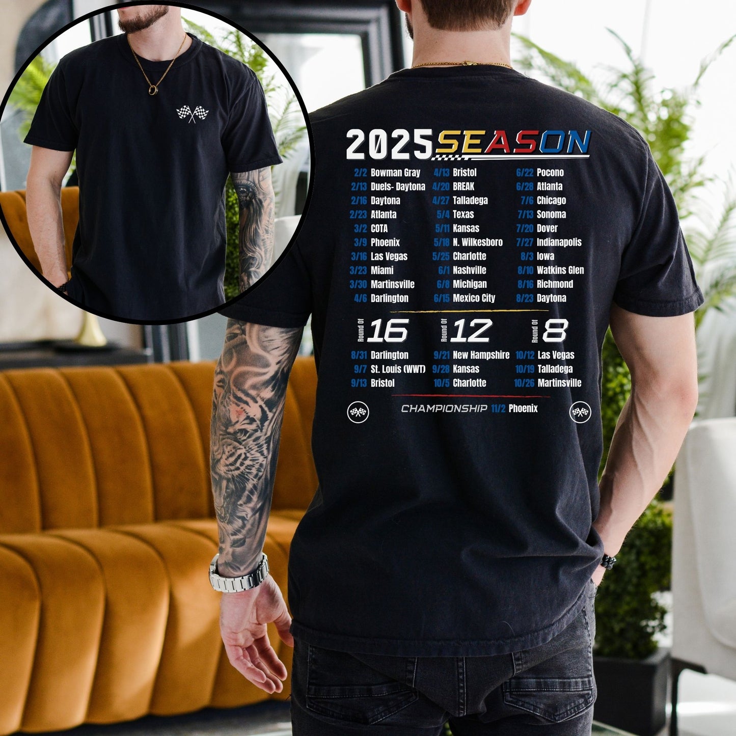 2025 NASCAR Schedule T-Shirt (Available in White, Gray and Black)