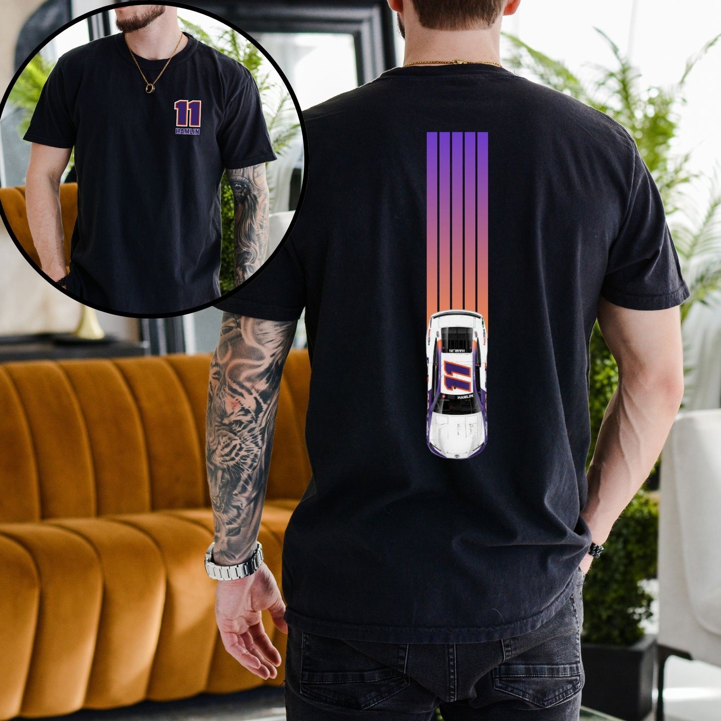 Denny Hamlin T-Shirt/Racing Lines (Available in White, Gray and Black)