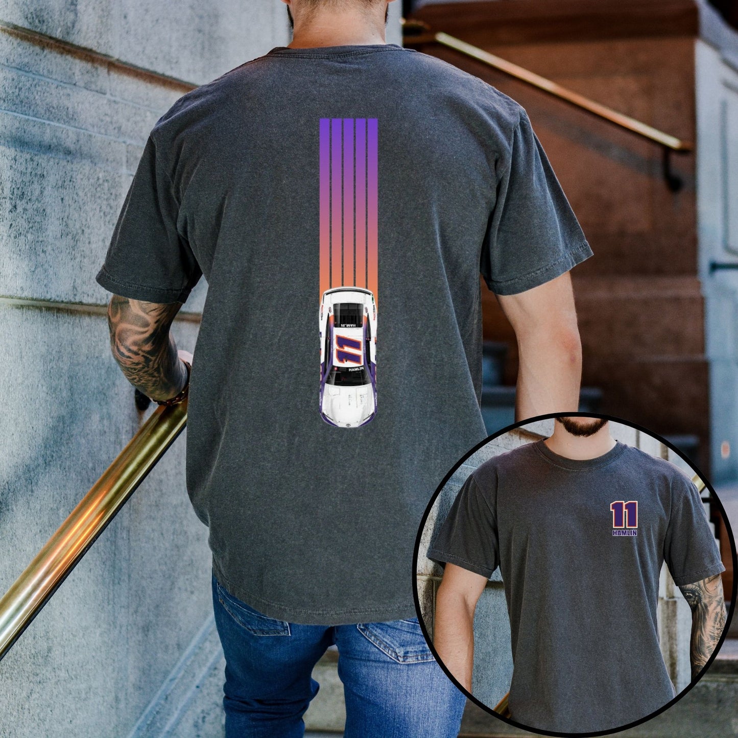 Denny Hamlin T-Shirt/Racing Lines (Available in White, Gray and Black)
