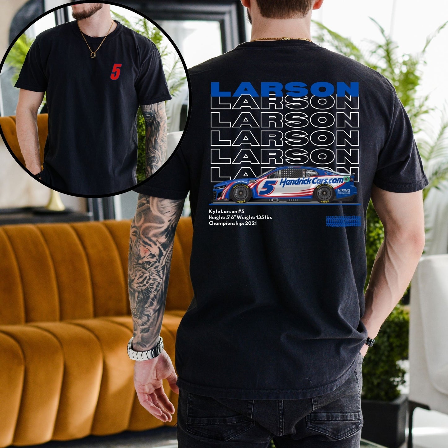 Kyle Larson T-Shirt/Repeating (Available in White, Gray and Black)