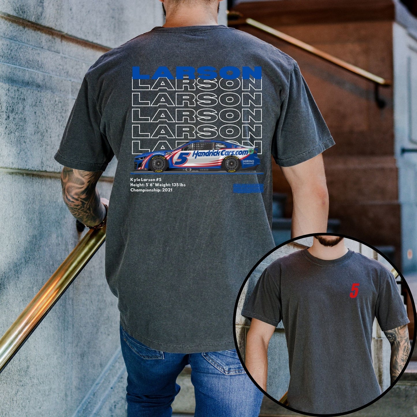 Kyle Larson T-Shirt/Repeating (Available in White, Gray and Black)
