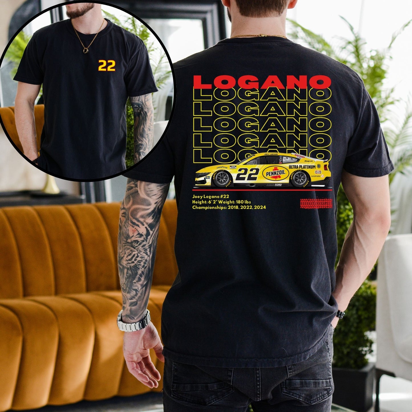 Joey Logano T-Shirt/Repeating (Available in White, Gray and Black)