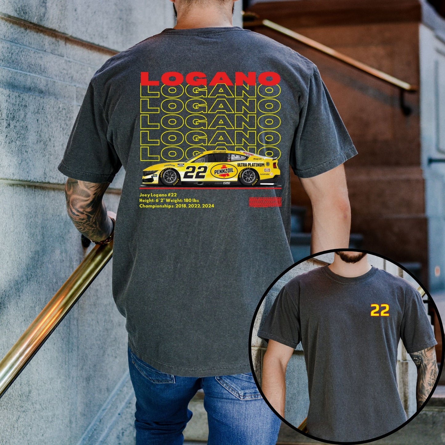 Joey Logano T-Shirt/Repeating (Available in White, Gray and Black)
