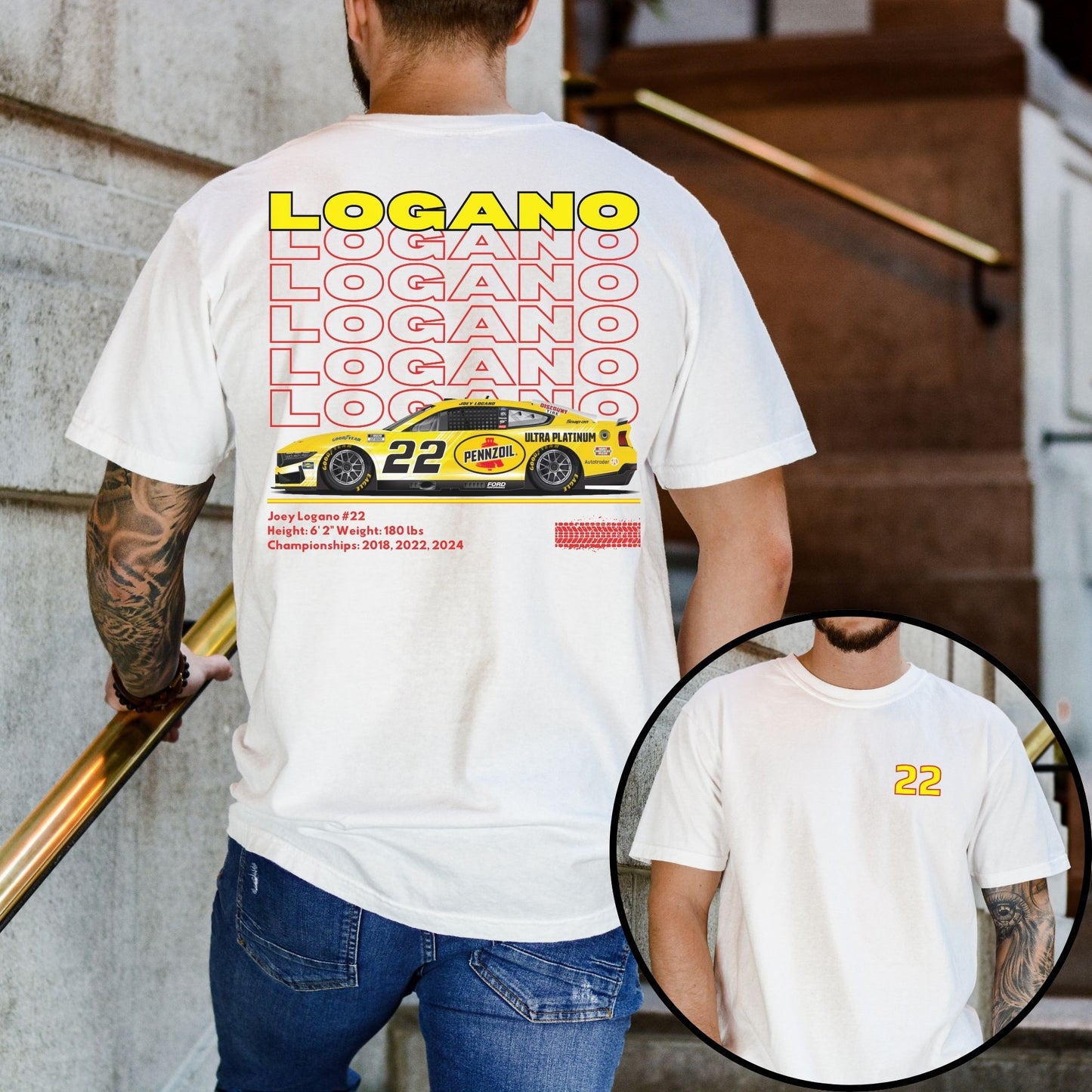 Joey Logano T-Shirt/Repeating (Available in White, Gray and Black)